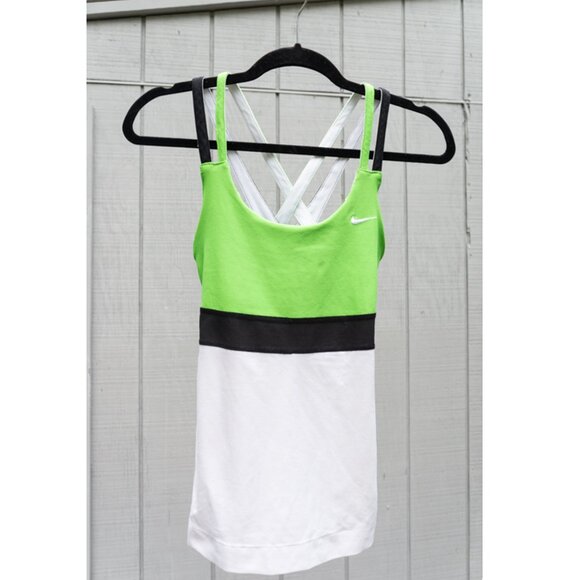 Nike Dri-Fit Tank Top Tennis S Green White Athletic Workout - Picture 1 of 8